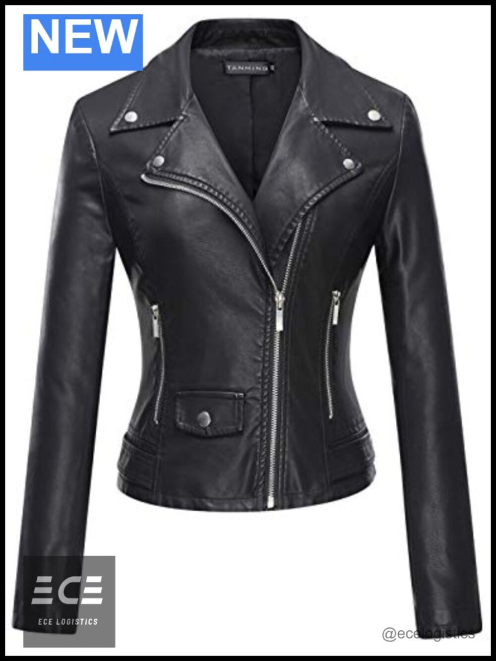 Faux Leather Moto Biker Short Coat Jacket Zip Up Notch Collar